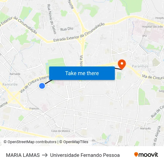 MARIA LAMAS to Universidade Fernando Pessoa map