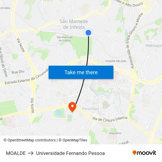 MOALDE to Universidade Fernando Pessoa map
