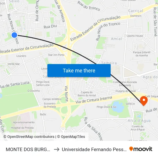 MONTE DOS BURGOS to Universidade Fernando Pessoa map
