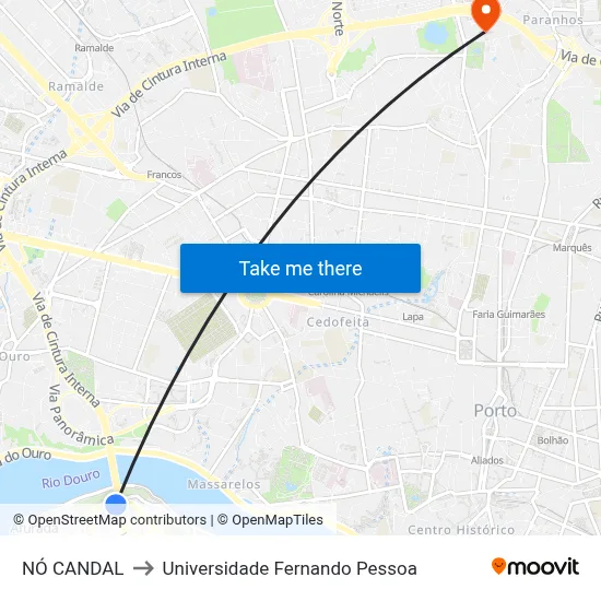 NÓ CANDAL to Universidade Fernando Pessoa map