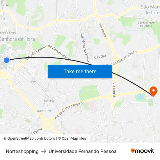 Norteshopping to Universidade Fernando Pessoa map