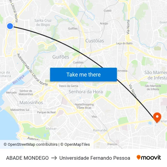 ABADE MONDEGO to Universidade Fernando Pessoa map