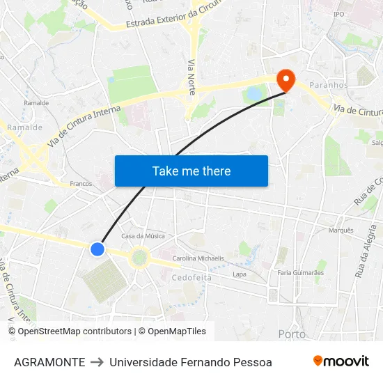 AGRAMONTE to Universidade Fernando Pessoa map