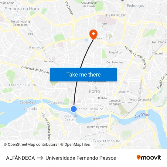 ALFÂNDEGA to Universidade Fernando Pessoa map