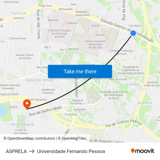 ASPRELA to Universidade Fernando Pessoa map