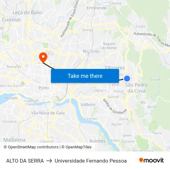 ALTO DA SERRA to Universidade Fernando Pessoa map