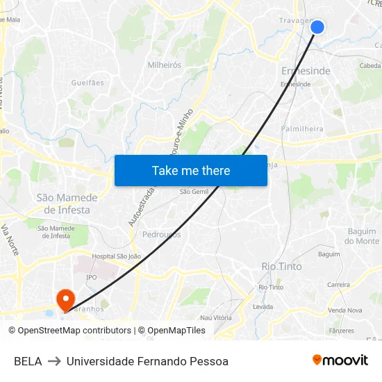 BELA to Universidade Fernando Pessoa map