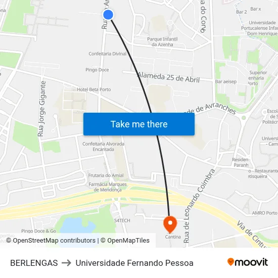 BERLENGAS to Universidade Fernando Pessoa map