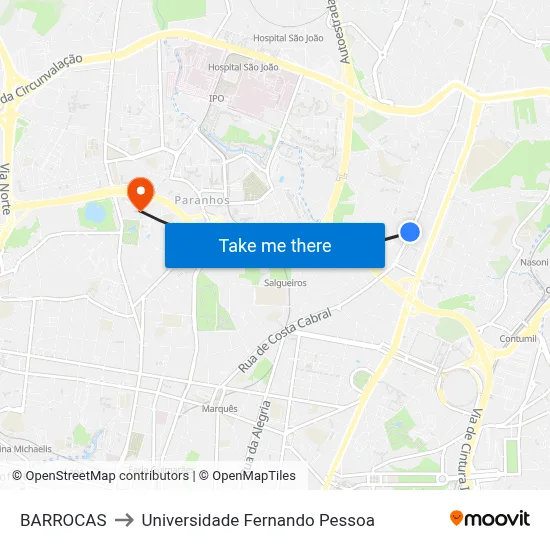 BARROCAS to Universidade Fernando Pessoa map