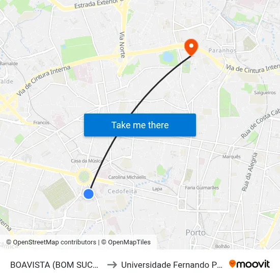 BOAVISTA (BOM SUCESSO) to Universidade Fernando Pessoa map