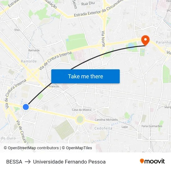 BESSA to Universidade Fernando Pessoa map