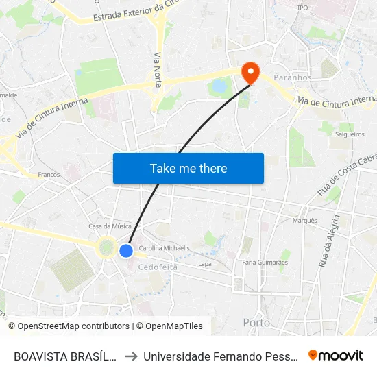 BOAVISTA BRASÍLIA to Universidade Fernando Pessoa map