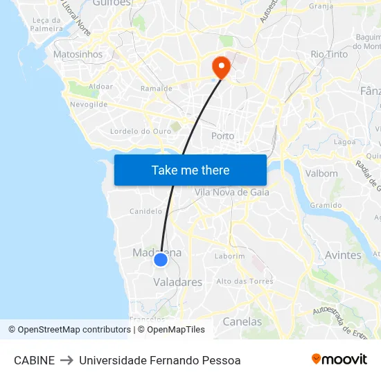 CABINE to Universidade Fernando Pessoa map