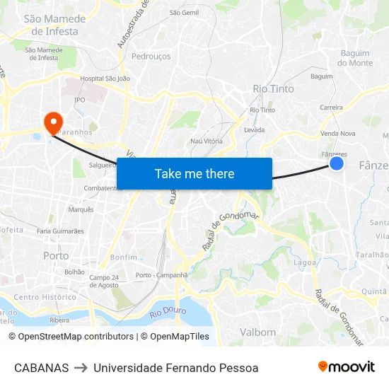 CABANAS to Universidade Fernando Pessoa map