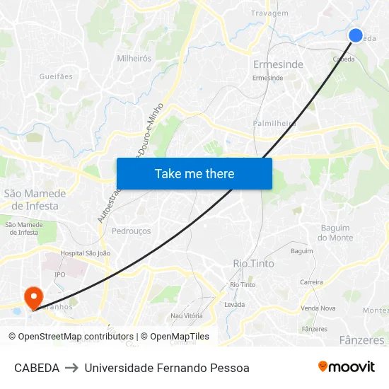 CABEDA to Universidade Fernando Pessoa map
