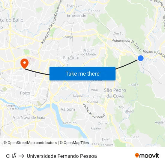 CHÃ to Universidade Fernando Pessoa map