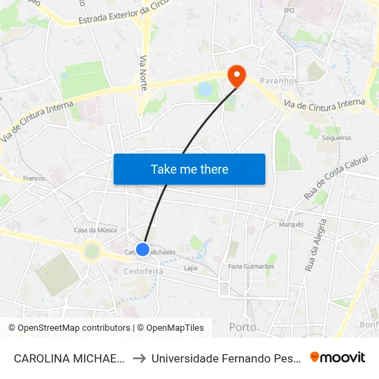 CAROLINA MICHAELIS to Universidade Fernando Pessoa map