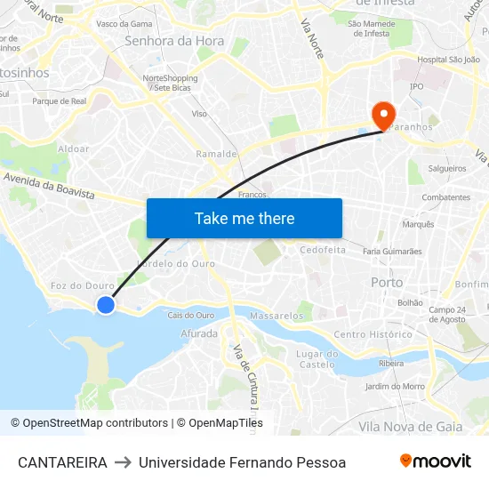 CANTAREIRA to Universidade Fernando Pessoa map