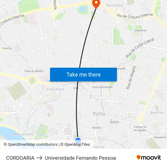 CORDOARIA to Universidade Fernando Pessoa map