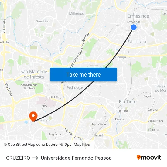 CRUZEIRO to Universidade Fernando Pessoa map