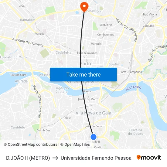 D.JOÃO II (METRO) to Universidade Fernando Pessoa map