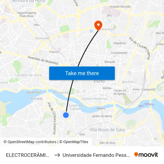 ELECTROCERÂMICA to Universidade Fernando Pessoa map