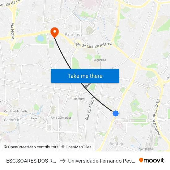 ESC.SOARES DOS REIS to Universidade Fernando Pessoa map