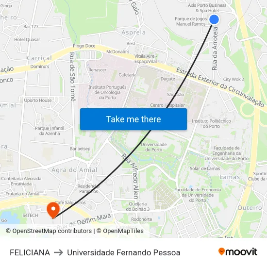 FELICIANA to Universidade Fernando Pessoa map