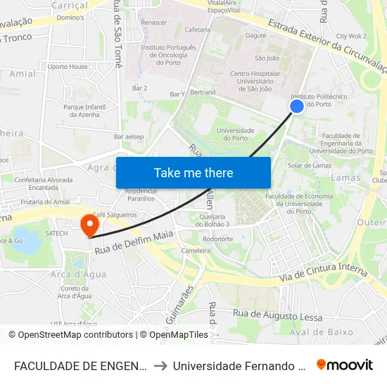 FACULDADE DE ENGENHARIA to Universidade Fernando Pessoa map
