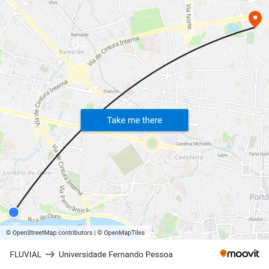 FLUVIAL to Universidade Fernando Pessoa map