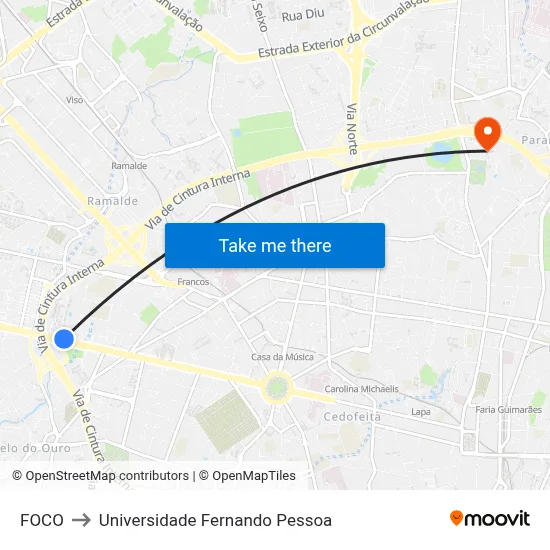 FOCO to Universidade Fernando Pessoa map