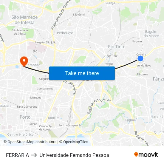FERRARIA to Universidade Fernando Pessoa map