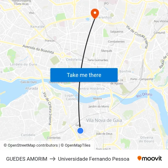 GUEDES AMORIM to Universidade Fernando Pessoa map