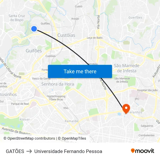 GATÕES to Universidade Fernando Pessoa map