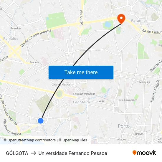 GÓLGOTA to Universidade Fernando Pessoa map
