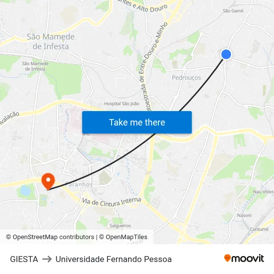 GIESTA to Universidade Fernando Pessoa map