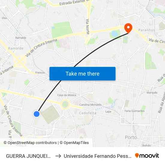 GUERRA JUNQUEIRO to Universidade Fernando Pessoa map
