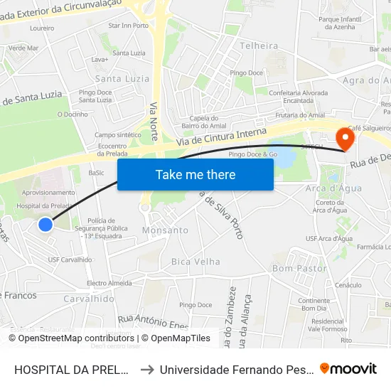HOSPITAL DA PRELADA to Universidade Fernando Pessoa map