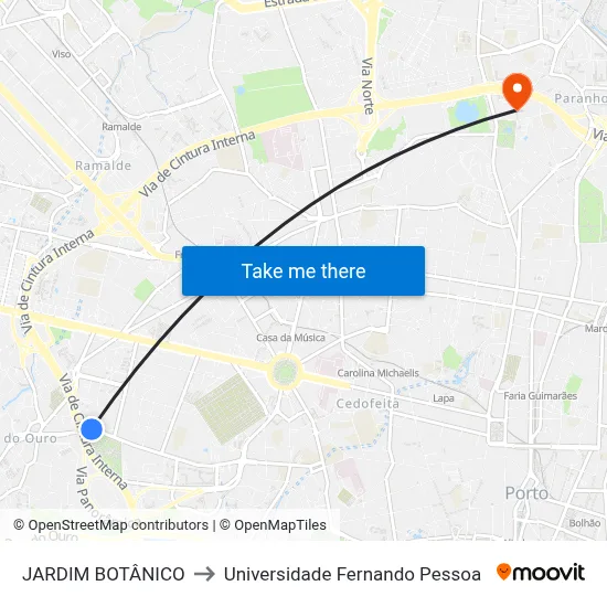 JARDIM BOTÂNICO to Universidade Fernando Pessoa map