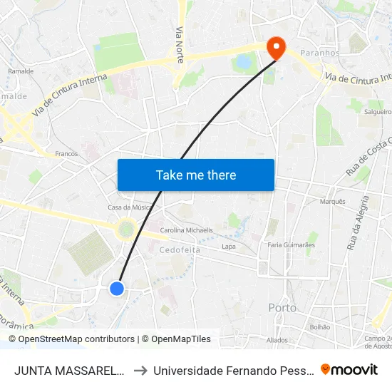 JUNTA MASSARELOS to Universidade Fernando Pessoa map