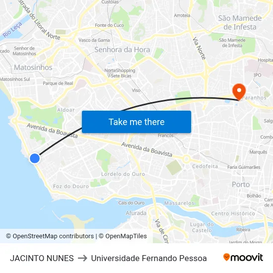 JACINTO NUNES to Universidade Fernando Pessoa map