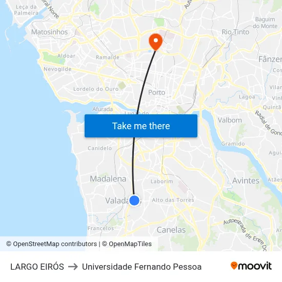 LARGO EIRÓS to Universidade Fernando Pessoa map