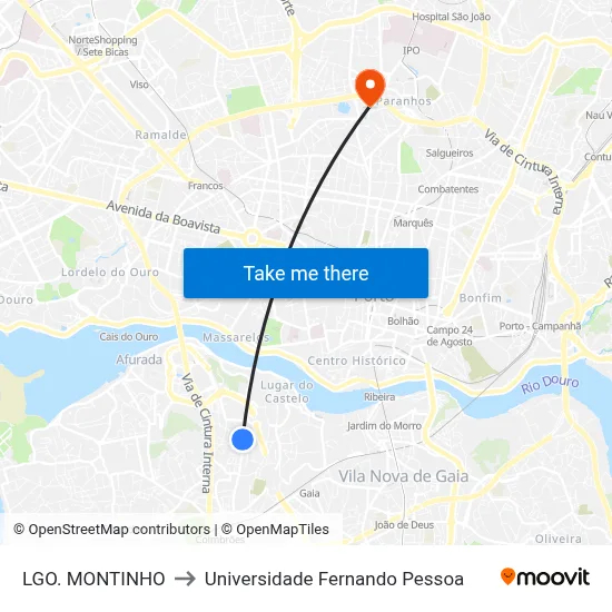 LGO. MONTINHO to Universidade Fernando Pessoa map