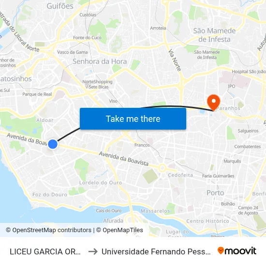 LICEU GARCIA ORTA to Universidade Fernando Pessoa map