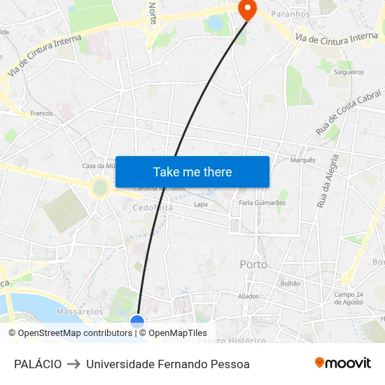 PALÁCIO to Universidade Fernando Pessoa map
