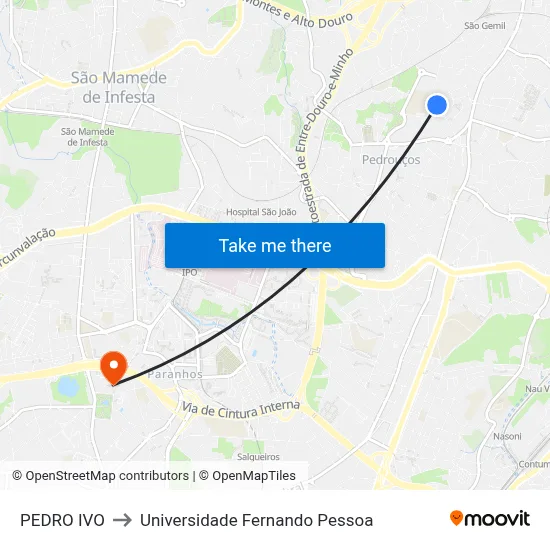 PEDRO IVO to Universidade Fernando Pessoa map