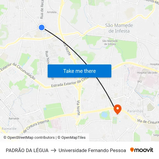 PADRÃO DA LÉGUA to Universidade Fernando Pessoa map