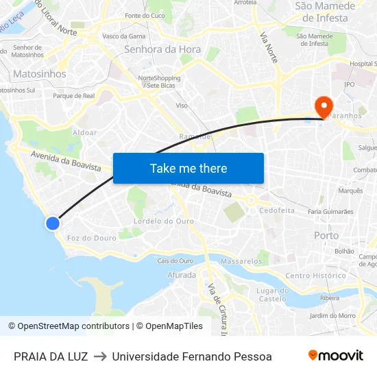 PRAIA DA LUZ to Universidade Fernando Pessoa map
