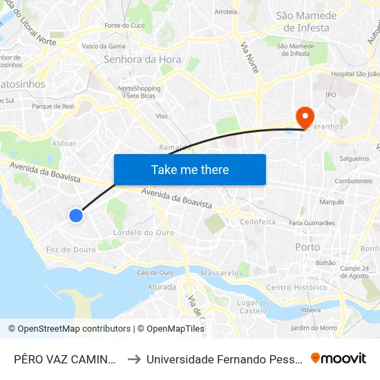 PÊRO VAZ CAMINHA to Universidade Fernando Pessoa map