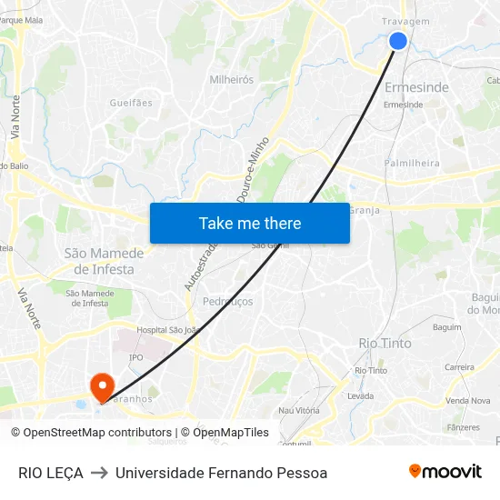 RIO LEÇA to Universidade Fernando Pessoa map